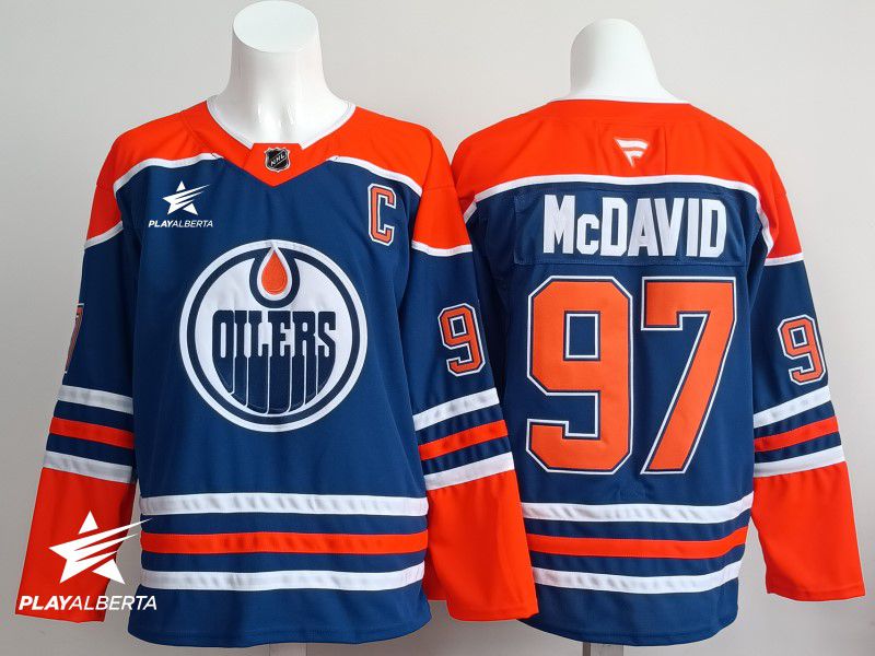 Men 2025 Edmonton Oilers #97 Mcdavid Blue Fanatics Home Premium NHL Jersey style 2